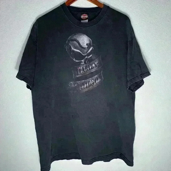 Vintage Harley Davidson Skull Durham, N.C. T-shirt Black Biker Y2K / X Large - Picture 1 of 12